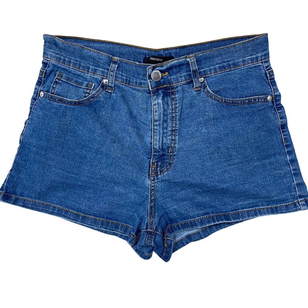 Forever 21 Womens Medium Wash Denim Jean Shorts Size 27 Blue High Rise Pocket